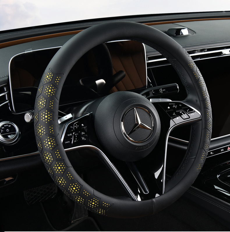 25 Years New All-Season Universal Ball Full Leather Stain-Resistant, Cool, Breathable, Sweat-Absorbent and Non-Slip Car Steering Wheel Cover