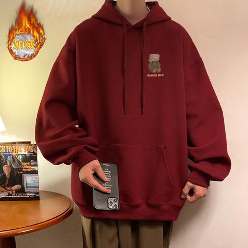 National Trend Hong Kong Style Heavyweight Men's Hooded Sweatshirt Autumn/Winter Loose Streetwear Youth Gangster Style Fleece Top