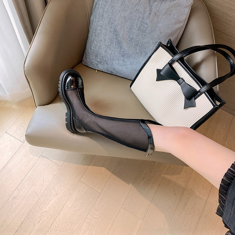 Boot nữ da lưới thoáng khí mùa hè, đế dày rỗng, ống rộng cho chân to — Màu nâu ống lớn, Màu đen cổ ống lớn, Ống nhỏ màu đen, Ống nhỏ màu be chi tiết 83