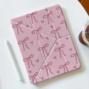 Y-Fold Painted Bow Pattern Protective Case with Pen Slot Suitable for Apple iPad Magnetic Anti-Fall Tablet Protective Case