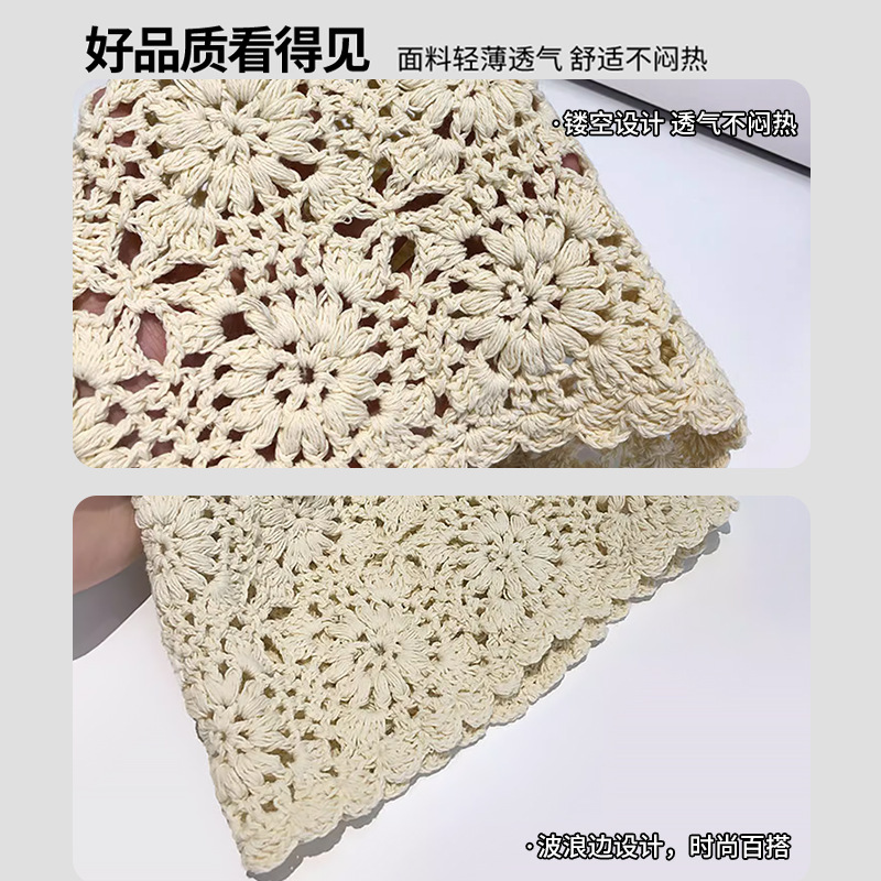 手工编织镂空包头帽子女日系复古毛线帽2025新款文艺针织帽堆堆帽|undefined