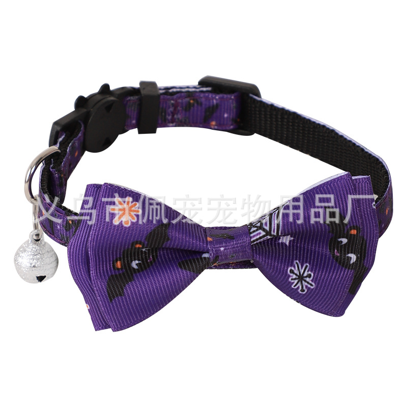 Collar de mascota nuevo para Navidad y Halloween, collar de tela para gatos con lazo y cascabel para gatitos