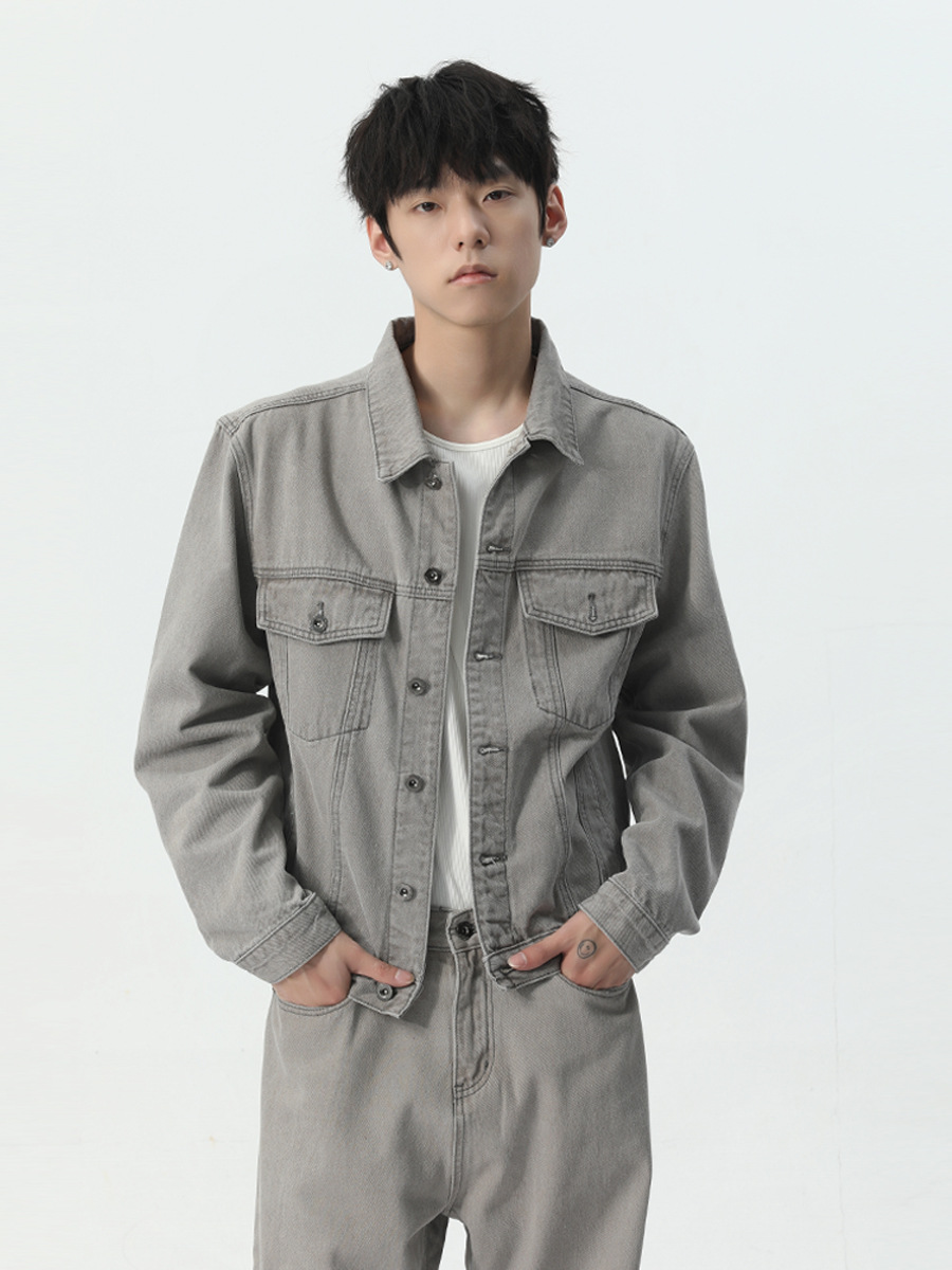 MTLCLOTHES Hombres| 2024 primavera nuevos productos Meichao moda artesanía básica gris claro conjunto de vaqueros