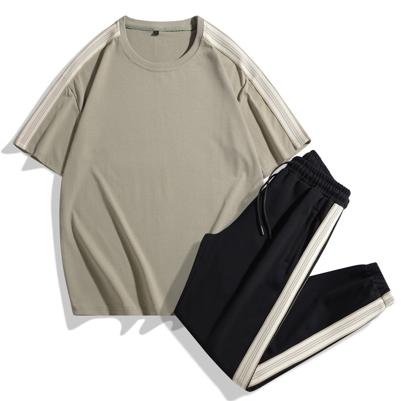 Trajes casuales para hombres de verano nueva moda de colores contrastantes pantalones cortos de manga corta pareja de dos piezas ropa deportiva suelta para hombres y mujeres T