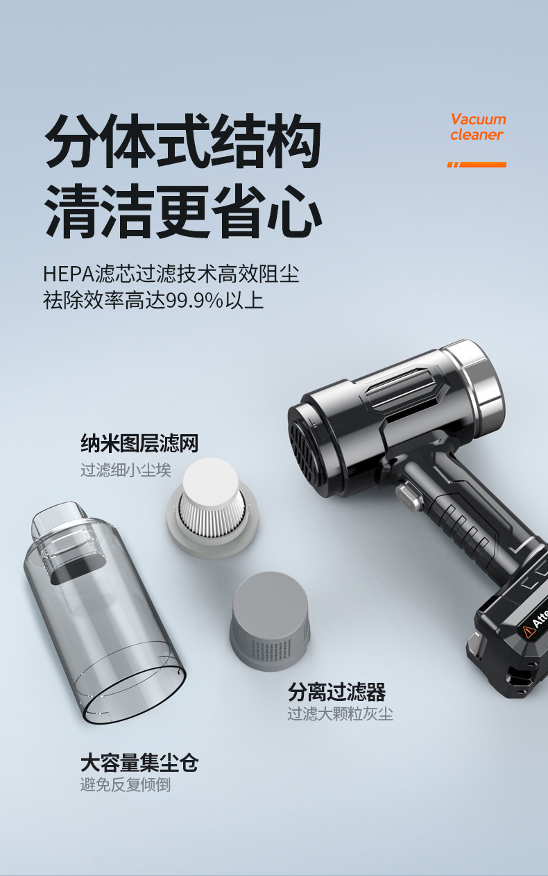 Car Vacuum Cleaner, Car Wireless Charging, Car Home High-Power Vacuum Cleaner, Portable Handheld Vacuum Cleaner