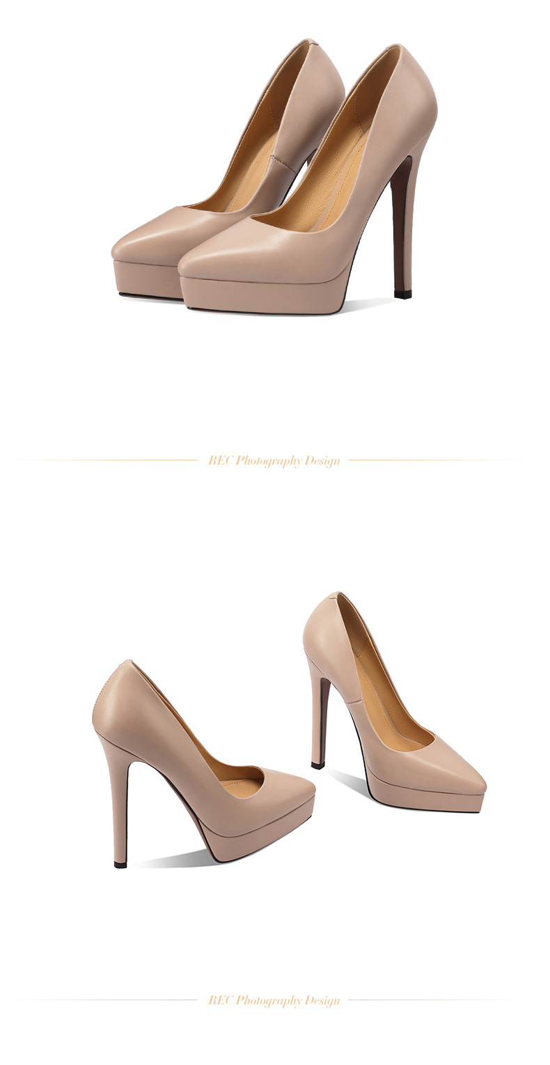 Giày cao gót nữ mũi nhọn da thật gót siêu cao 14 cm đế platform — Màu nude 10CM chi tiết 8