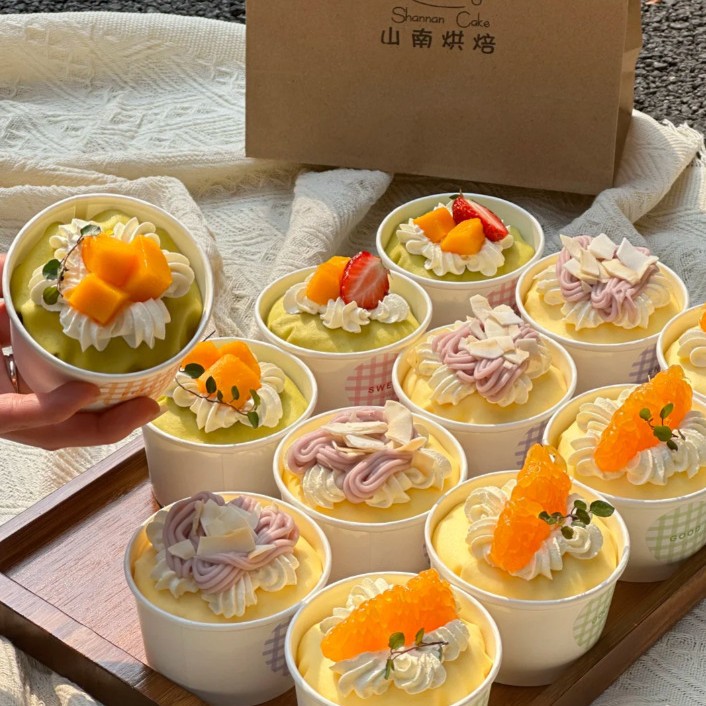 芋泥烤奶盒子一次性纸杯蛋糕包装盒烘焙甜品带盖纸杯打包布丁杯子