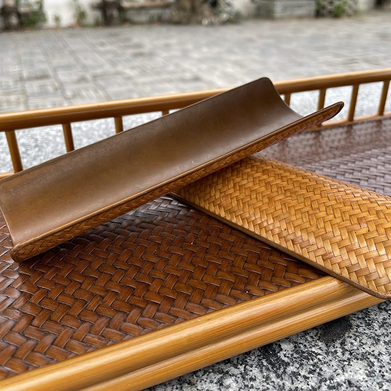 Juego de té chino de bambú de doble capa titular de la taza canción estilo satén almohadilla de impresión de cobre calabaza té tire martillo texto montaña té al por mayor