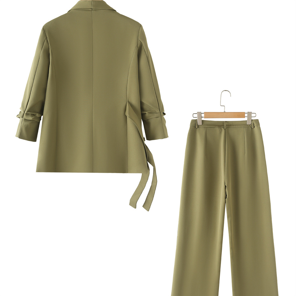 GraceChic Cross-Border Source PB&ZA Women's Clothing 2024 Autumn Winter New Solid Color Commuter Suit Set Casual Wide-Leg Pants_voghion.com