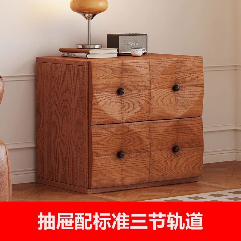中古风实木床头柜法式复古家用落地柜多功能组合柜整装床边收纳柜|undefined