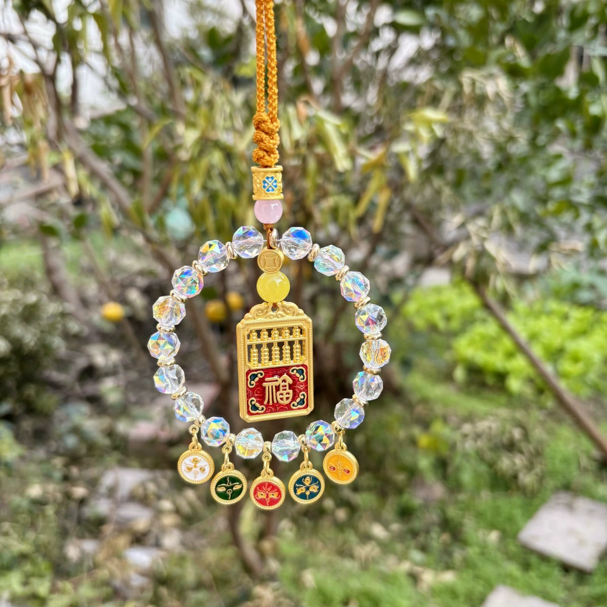 Hangzhou Lingyin Wu Lu Caixin coche colgar colorido ábaco cerradura de automóvil de alta calidad Ping An Nafu Zhaocai colgante de automóvil