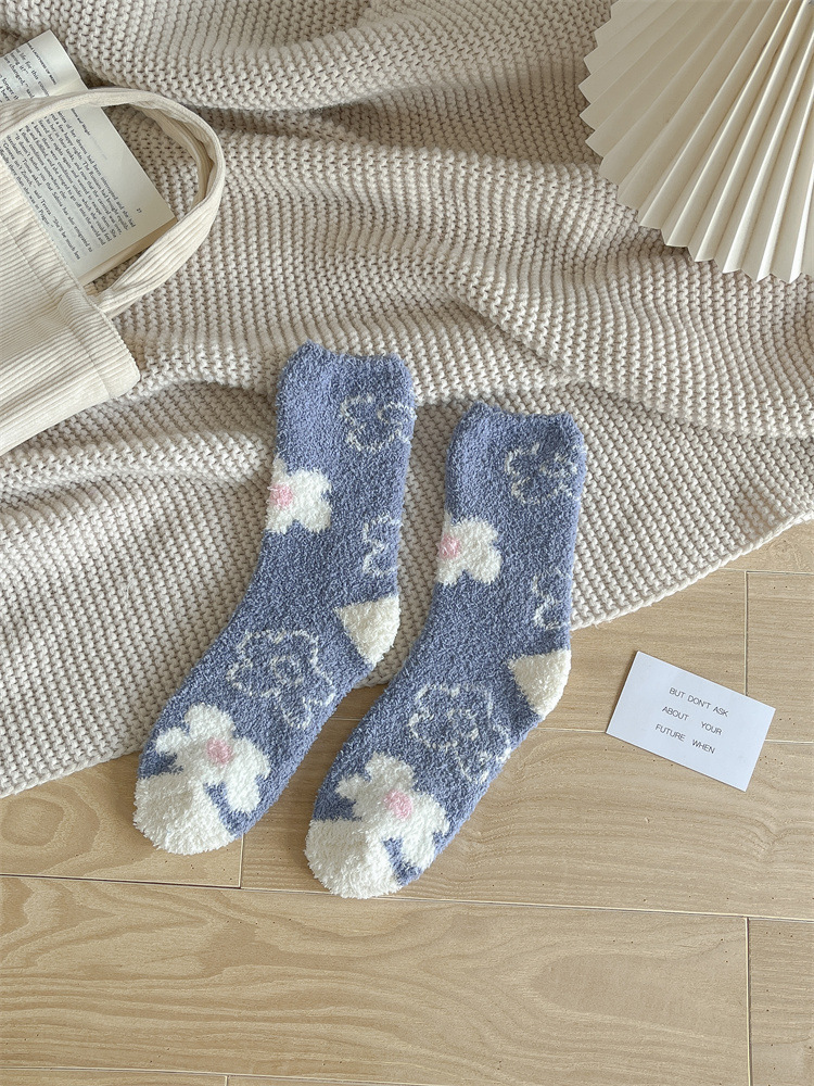 Calcetines de Piso de Tubo Medio para Mujer de Terciopelo de Poliéster Térmicos y Engrosados para Invierno