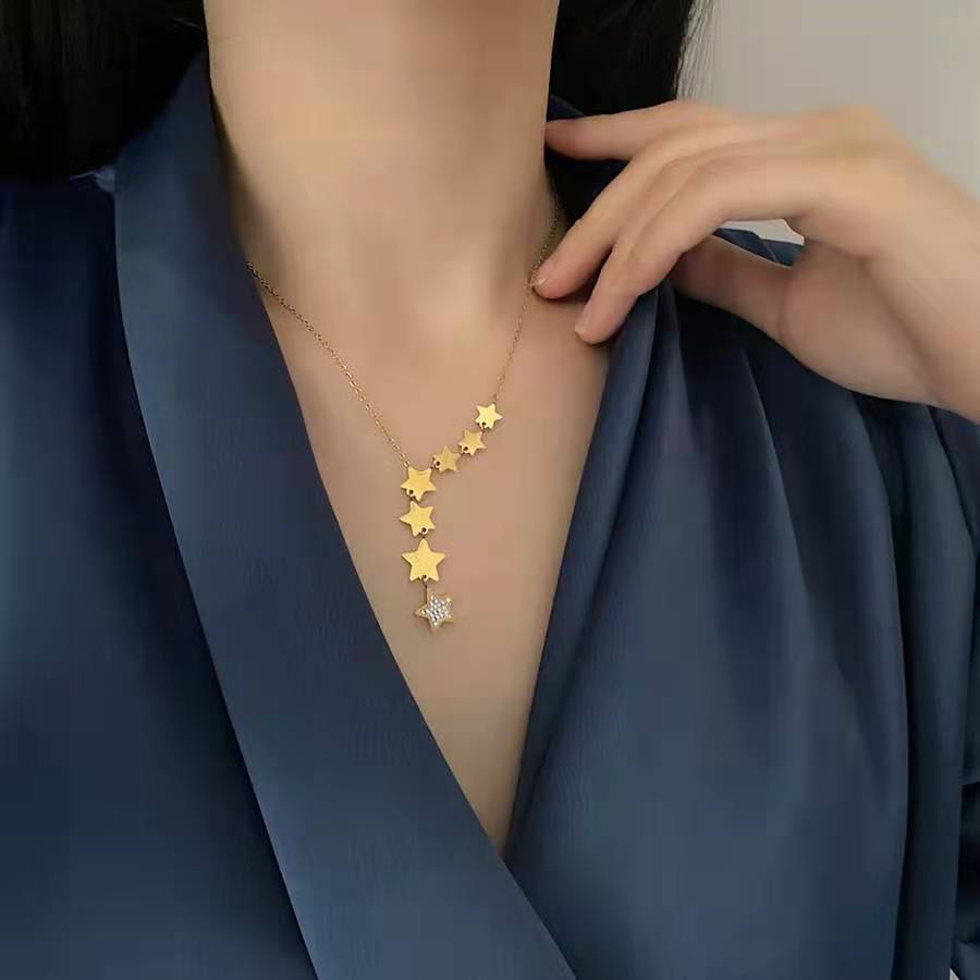 Fashion Star Titanium Steel Plating Zircon Pendant Necklace 1 Piece