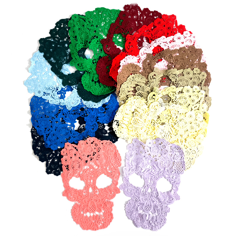 骷颅头 牛奶丝刺绣布贴 DIY花边辅料 水溶蕾丝胸花 立体镂空