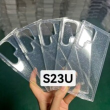 适用三星S23ULTRA四角防摔透明TPU点纹星星银色闪粉手机壳保护套