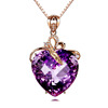 Crystal pendant heart shaped with amethyst, golden zirconium, chain for key bag , Korean style, pink gold