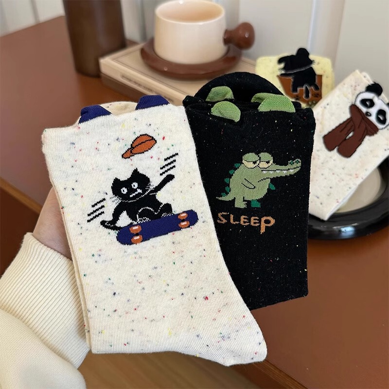 New Funny Carto Socks Children's Summer Thin Mid-length Socks Cotton Pure Trendy Korean Style Stockings Cute Japanese Style Summer