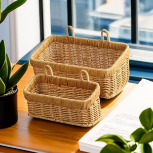 Kitchen imitation rattan wall hanging ginger garlic vegetable fruit egg storage rattan storage square woven basket right angle storage box