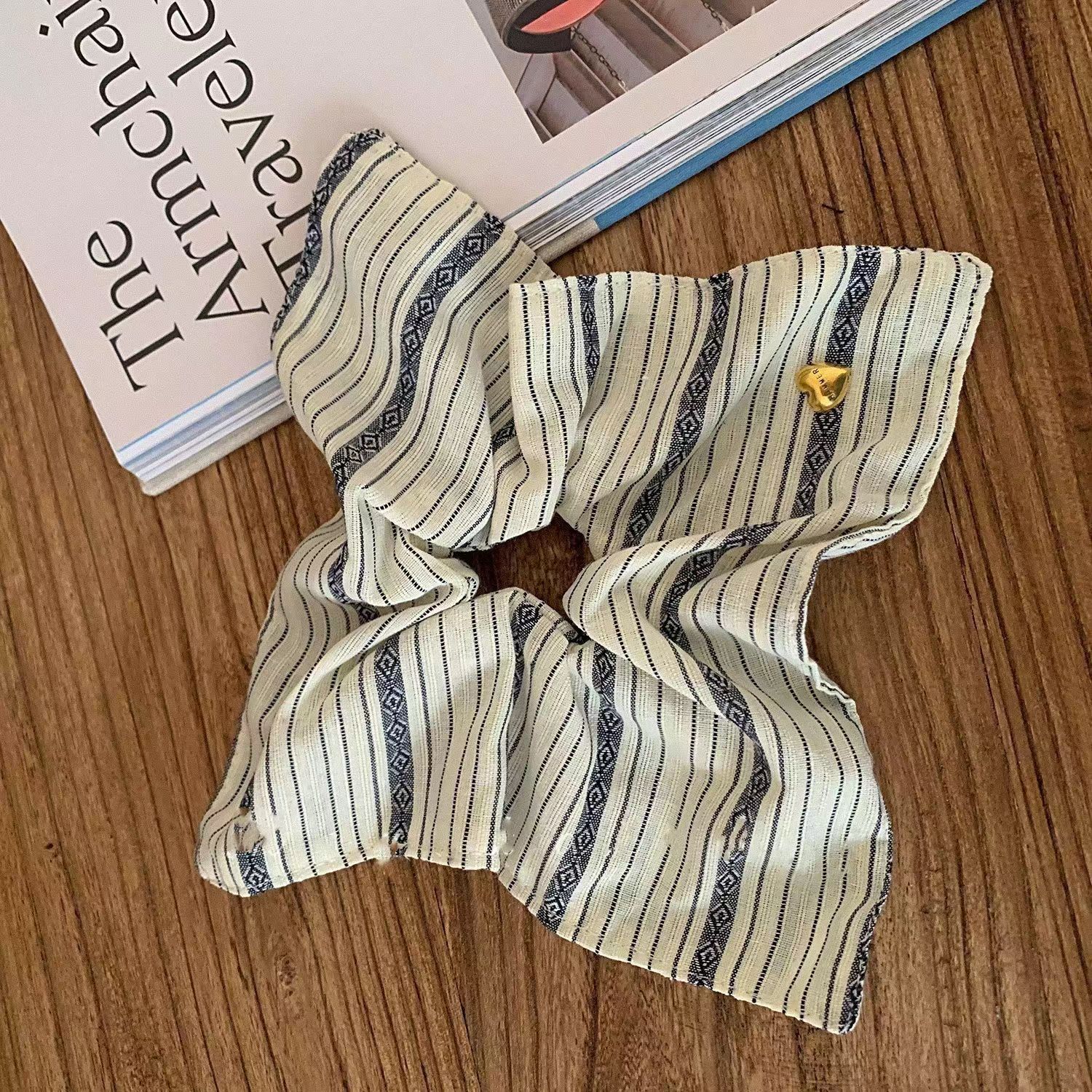 63＃【米白色】条纹方形发圈