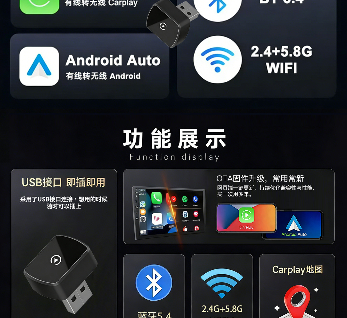 Cross-Border Smart Wireless Carplay Box Car Screen Projection Converter 2-in-1 Android Autocarplay Box