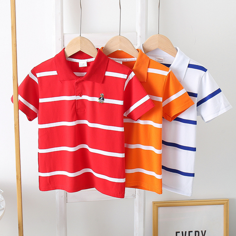 Polo Kids Boys' Short-Sleeved T-Shirt Pure Cotton T-Shirt Polo Shirt Summer New Bottoming Shirt Stand Collar Stripesd
