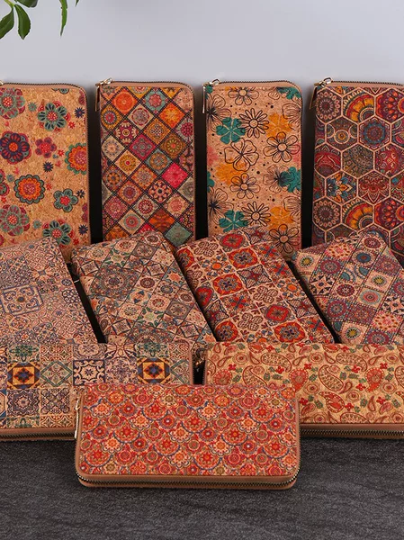 Cross-Border Bohemian Style Ethnic Wallet Wood Grain Multi-Card Slot Women's Bag Personalized Wood Grain Card Bag Pu Ethnic Bag
