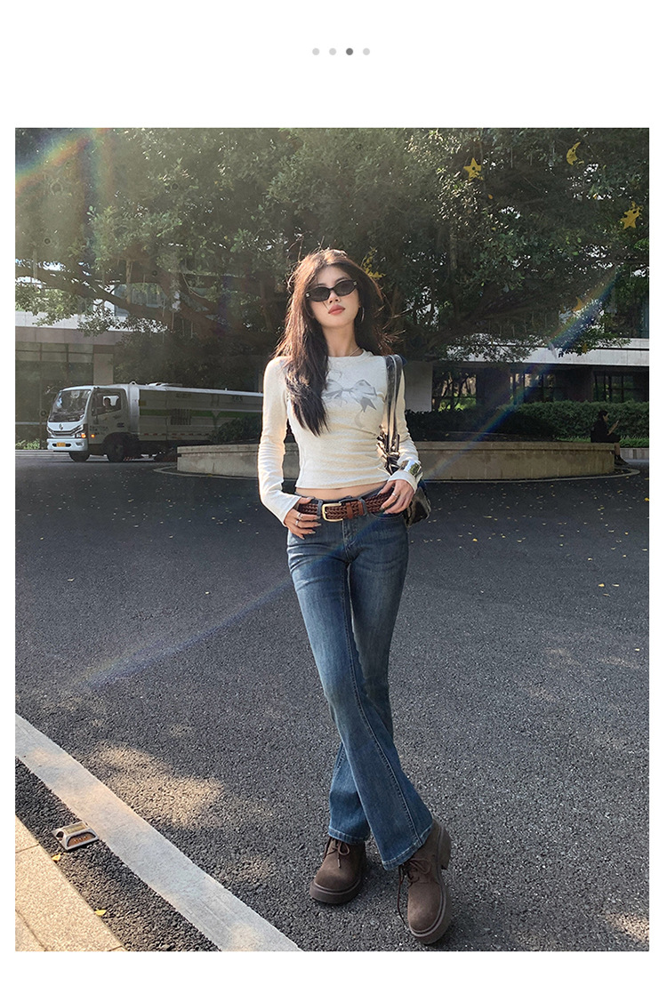Retro flared jeans voor dames lage taille stretch slim fit broek_voghion.com