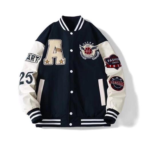 Autumn Baseball Jacket with Embroidered Letter Print Men's Loose Couple's Outfit Youth Student Long-Sleeve Jacket