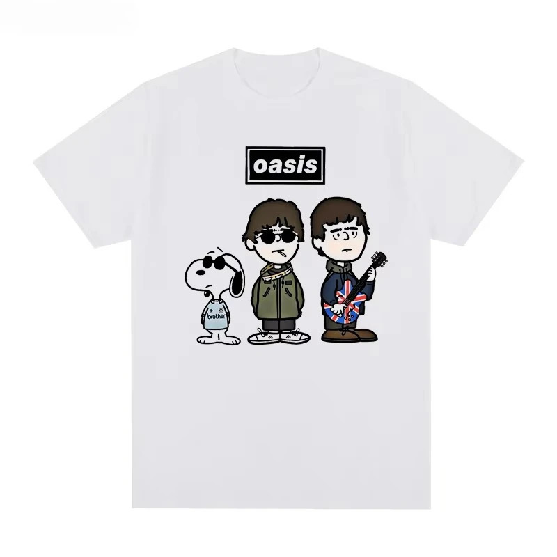 European Size Pure Cotton T-Shirt 2025 Oasis Band Snoopy Camiseta De Manga Corta Re