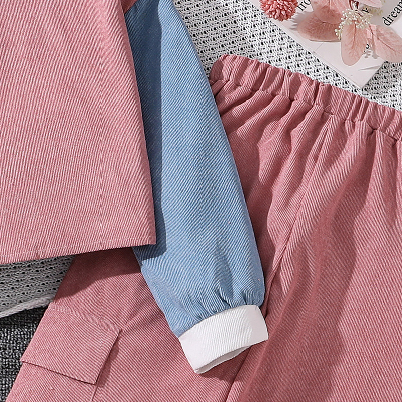 Mädchen Set Mit Color Blocked Langarmjacke Und Arbeitshose_voghion.com