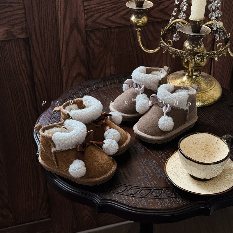 Кожаные детские хлопковые сапоги утолщенные теплые снежные сапоги