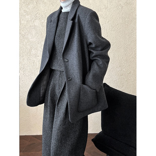 Lushi Korean Style Autumn and Winter 50% Wool Suit Jacket for Women 2025 New High-End Casual Woolen Suit 9702