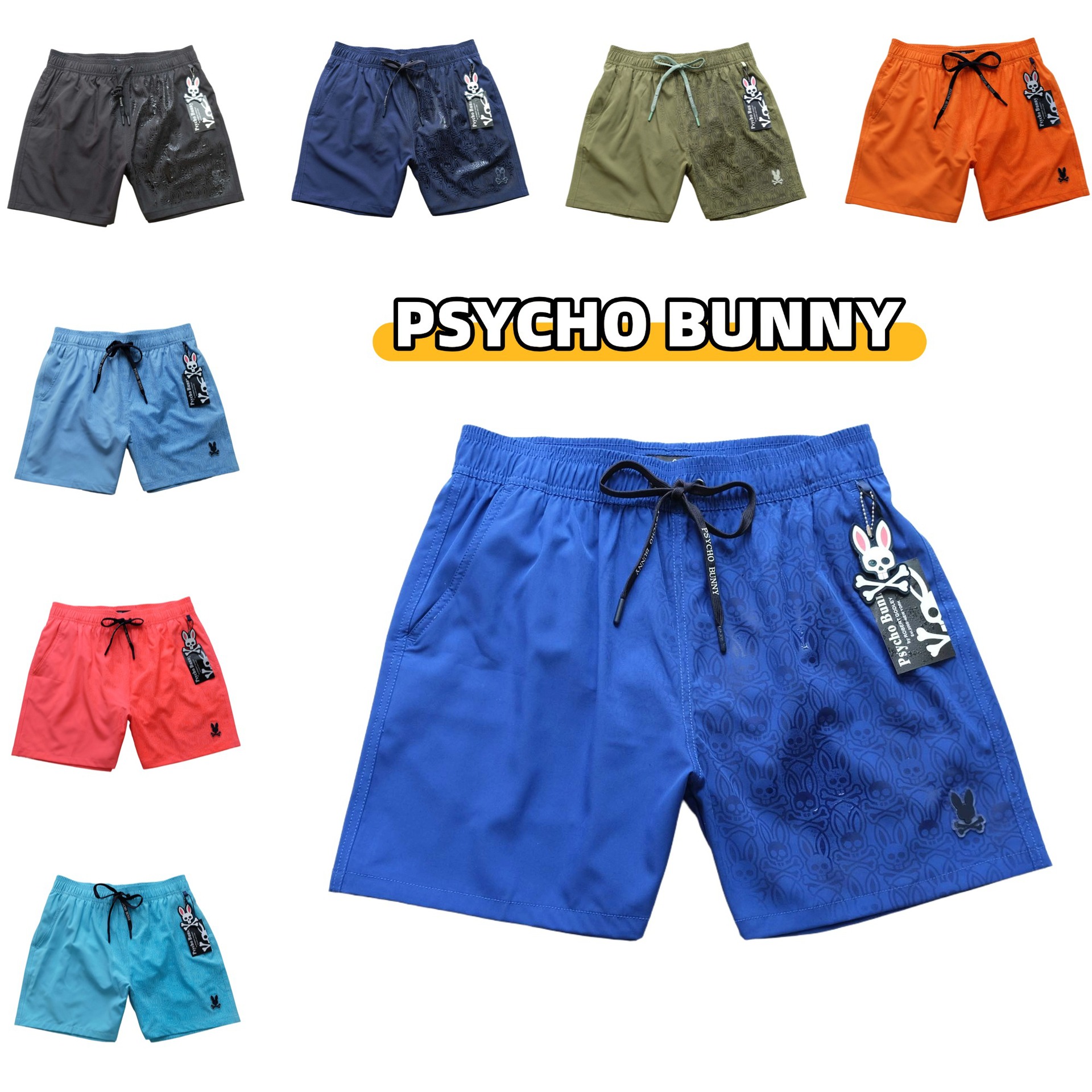 Psycho Bunny Skull Rabbit Shorts Men's Summer Swimming Trunks Beach Pants Casual Stretch Quick-Drying Three-Point Pants