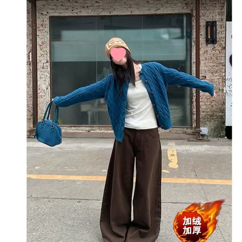 2025 Maillard Style Autumn and Winter New American-Style Straight Wide-Leg Pants for Women, High-Waisted Loose Floor-Length Jeans 2025 Maillard Style Autumn and Winter New American-Style Straight Wide-Leg Pants for Women, High-Waisted Loose Floor-Length Jeans