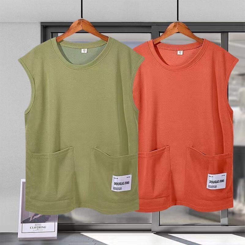 Summer Multi-pocket T-shirt Sleeveless Waistcoat Loose plus size Vest Men's Instagram Popular Brand All-match Solid Color Base Shirt Summer Multi-pocket T-shirt Sleeveless Waistcoat Loose plus size Vest Men's Instagram Popular Brand All-match Solid Color Base Shirt