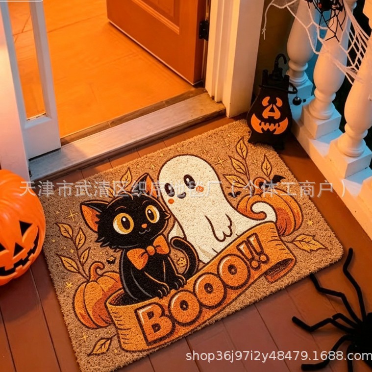 New Temu Halloween Decorative Doormat for Outdoor Entrance Shoe Changing Area, Imitation Coconut Palm Fiber Loop Mat, can be shipped on behalf of others