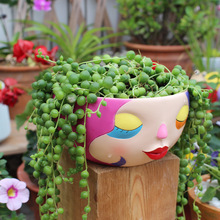 跨境爆品可爱多巴胺树脂多肉小花盆创意家居装饰彩色人脸多肉花盆