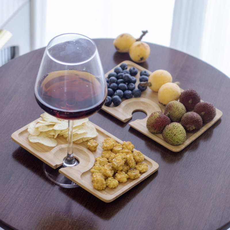 Taza de degustación de vino tinto, bandeja de aperitivos, taza de mano, bandeja de vino de bambú, exportación de bocadillos