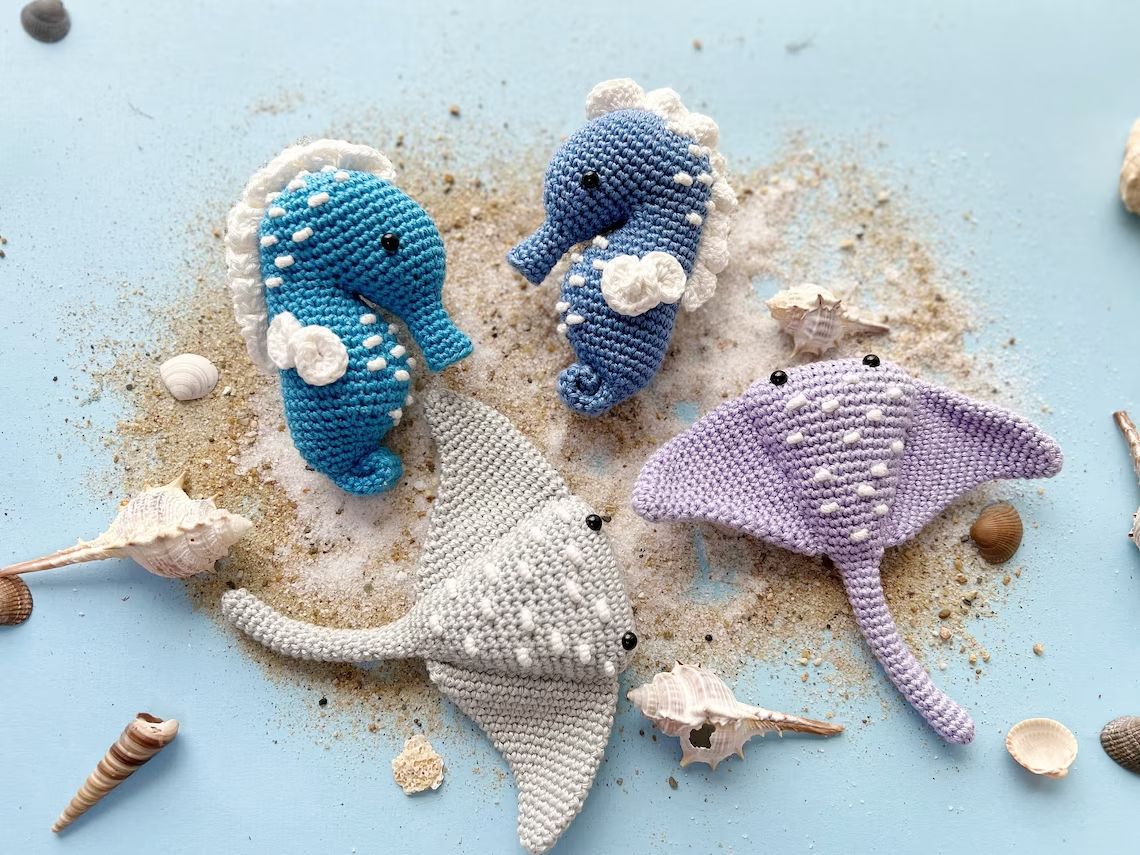 跨境新品Crochet Sea Animals sea horse 玩偶 毛绒玩具公仔