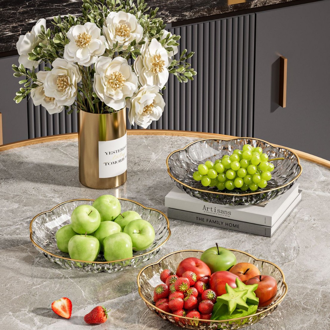 Household Fruit Tray, High-End Luxury Dried Fruit and Candy Display Tray, Living Room Glacier-Patterned Fruit Tray for Fruits and Vegetables