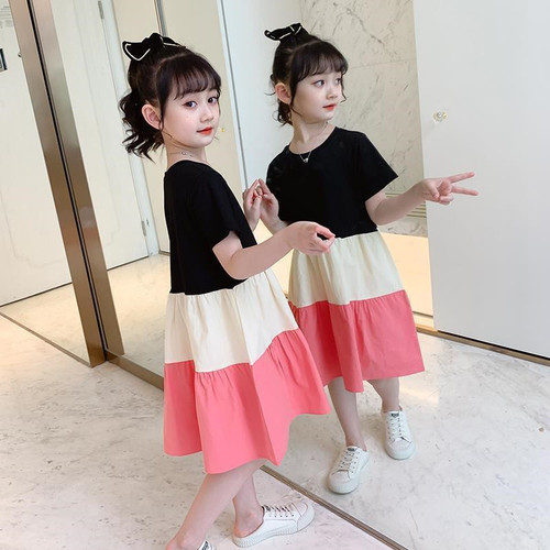 夏季女童连衣裙2024新款拼接裙中大童夏装洋气仙女短袖公主裙子潮