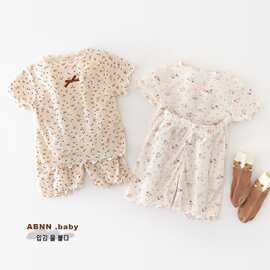 女童短袖短裤家居服碎花套装宝宝夏装中小童洋气休闲睡衣两件套潮