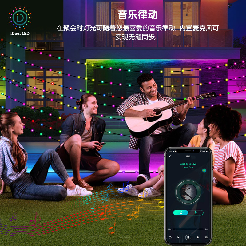 LED color mágico Cable de cuero Cadena de luz de Navidad patio decoración inteligente APP punto de control de cuero cable luz USB impermeable luz de control remoto