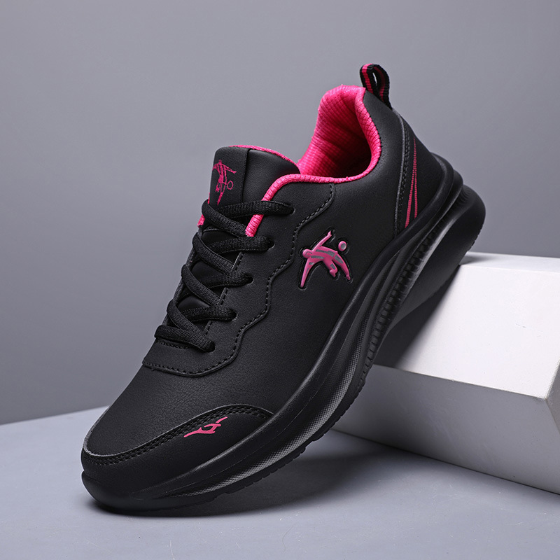 Casual Sports Shoes for Women Leather Waterproof Shoes for Women 2025 Spring New Black Lightweight Running Shoes Non-Slip and Comfortable