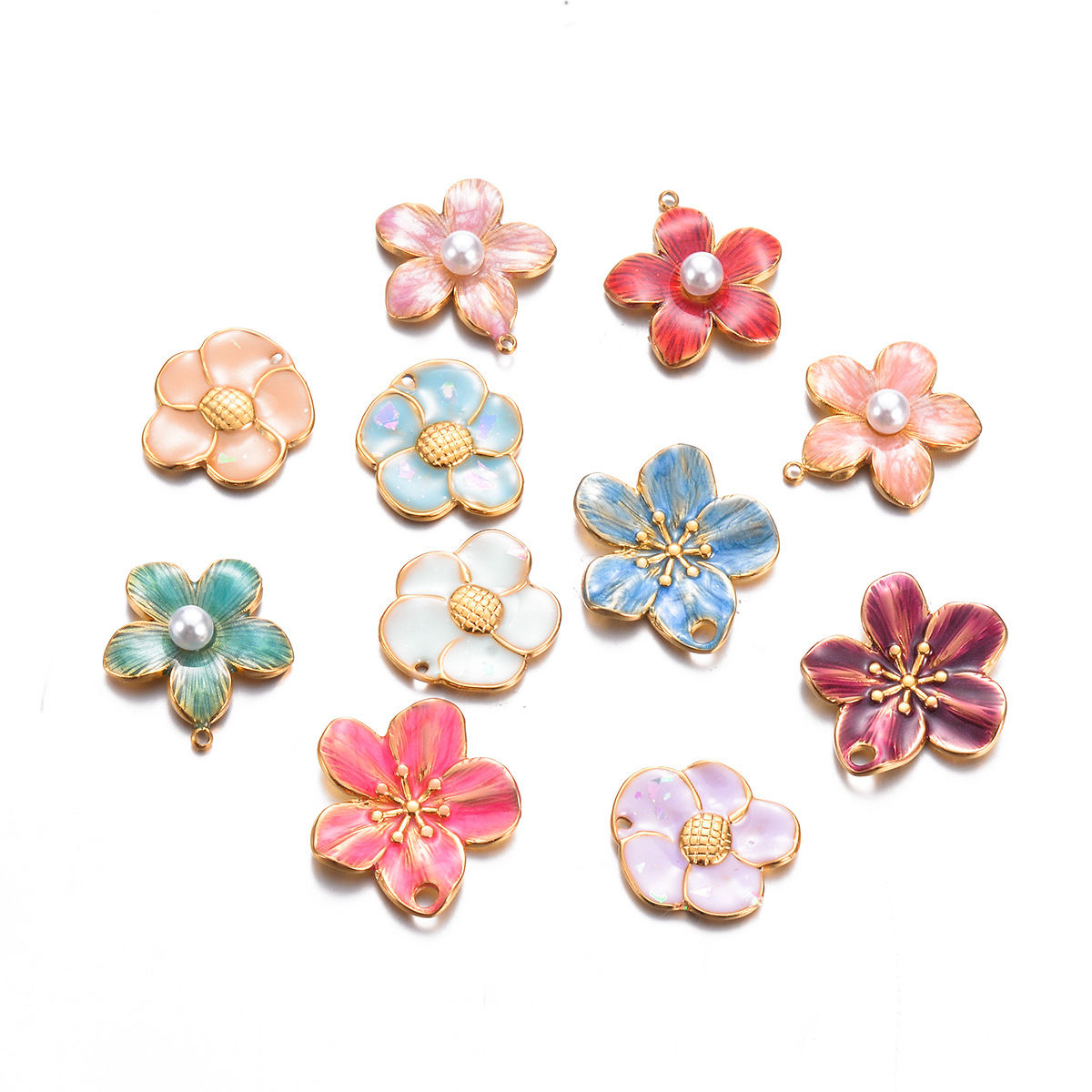 1 Piece Quantity 1 Piece 304 Stainless Steel PVD Coated Flower Petal Pendant DIY Jewelry Accessories Bracelets