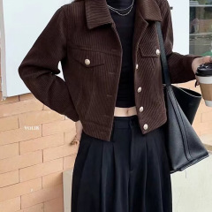 气质百搭显瘦长袖短外套女修身2025秋装新款灯芯绒女装秋天小个子