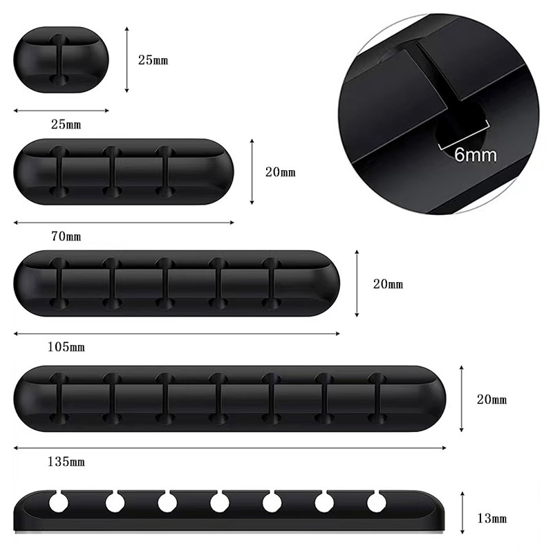 Libre de perforaciones de silicona autoadhesiva Winder cable de carga de escritorio cable de datos en stock abrazadera de cable soporte de cable abrazadera de cable de 3 agujeros