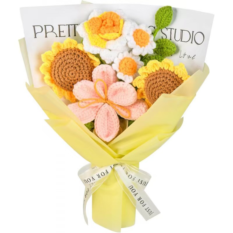 Amazon al por mayor buquete de lana hecha a mano trenzado imortalidad flor GeSan regalos de mano decoración simulación de San Valentín