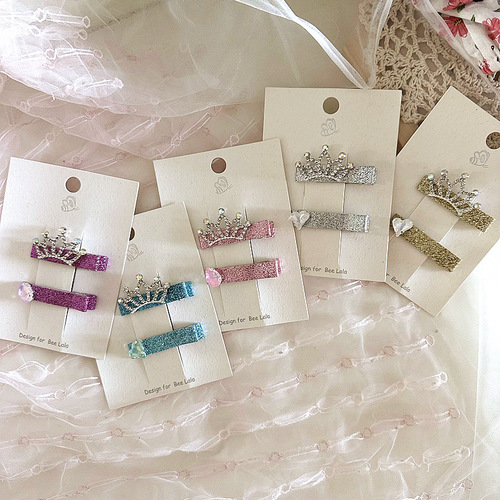 New sequined princess style diamond crown children's two-piece set duckbill clip hairpin hair accessories headdress for women