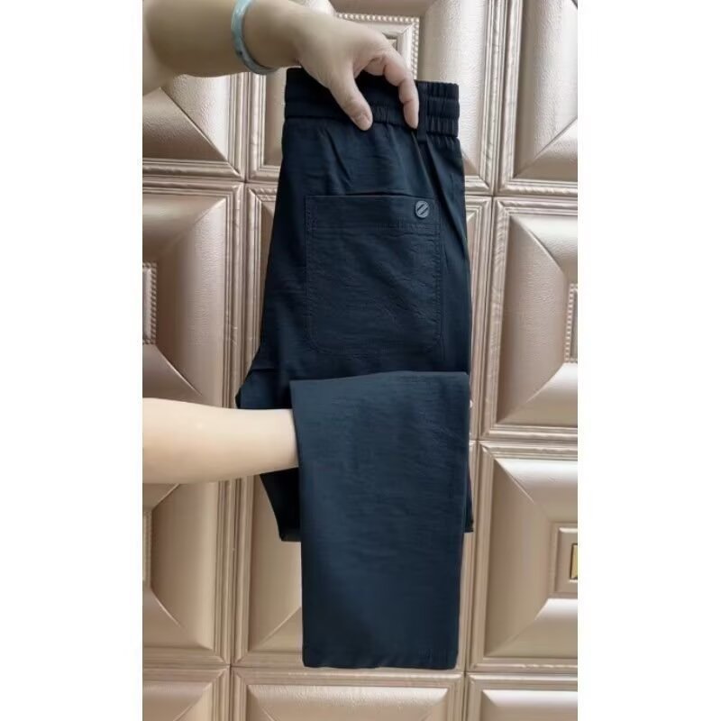 Work Pants Cotton and Linen Cropped Pants Men's Straight Loose Summer Thin Elastic Waist Linen Casual Pants